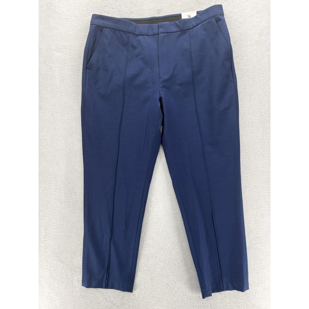 Lands End High Rise Ponte Dress Pants Womens 16 Blue Tapered Pull On Career NWT